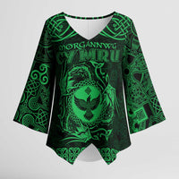 Personalized Glamorgan Morgannwg Kimono Sleeve Blouse Green Raven Celtic-inspired - Wonder Print Shop
