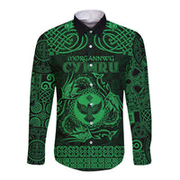 Personalized Glamorgan Morgannwg Long Sleeve Button Shirt Green Raven Celtic-inspired - Wonder Print Shop