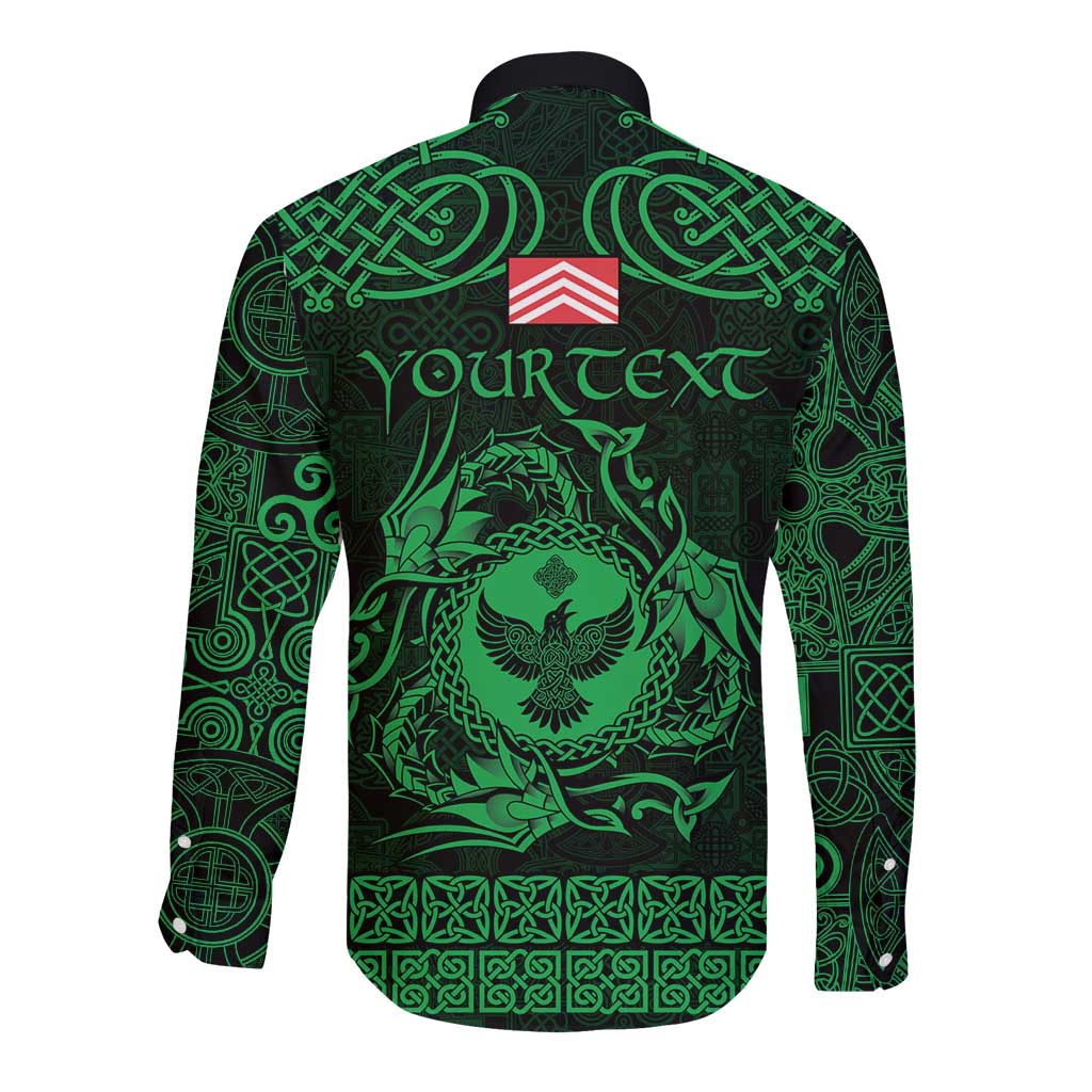 Personalized Glamorgan Morgannwg Long Sleeve Button Shirt Green Raven Celtic-inspired - Wonder Print Shop