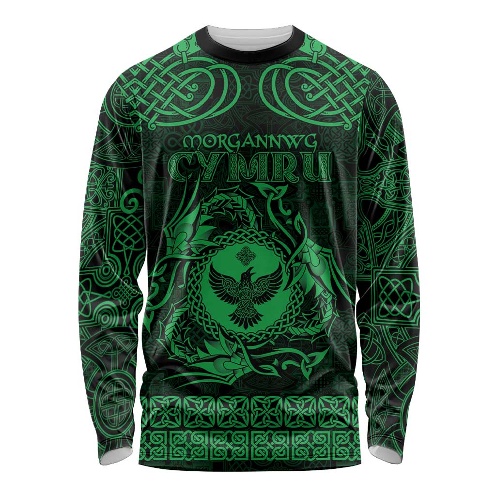 Personalized Glamorgan Morgannwg Long Sleeve Shirt Green Raven Celtic-inspired - Wonder Print Shop