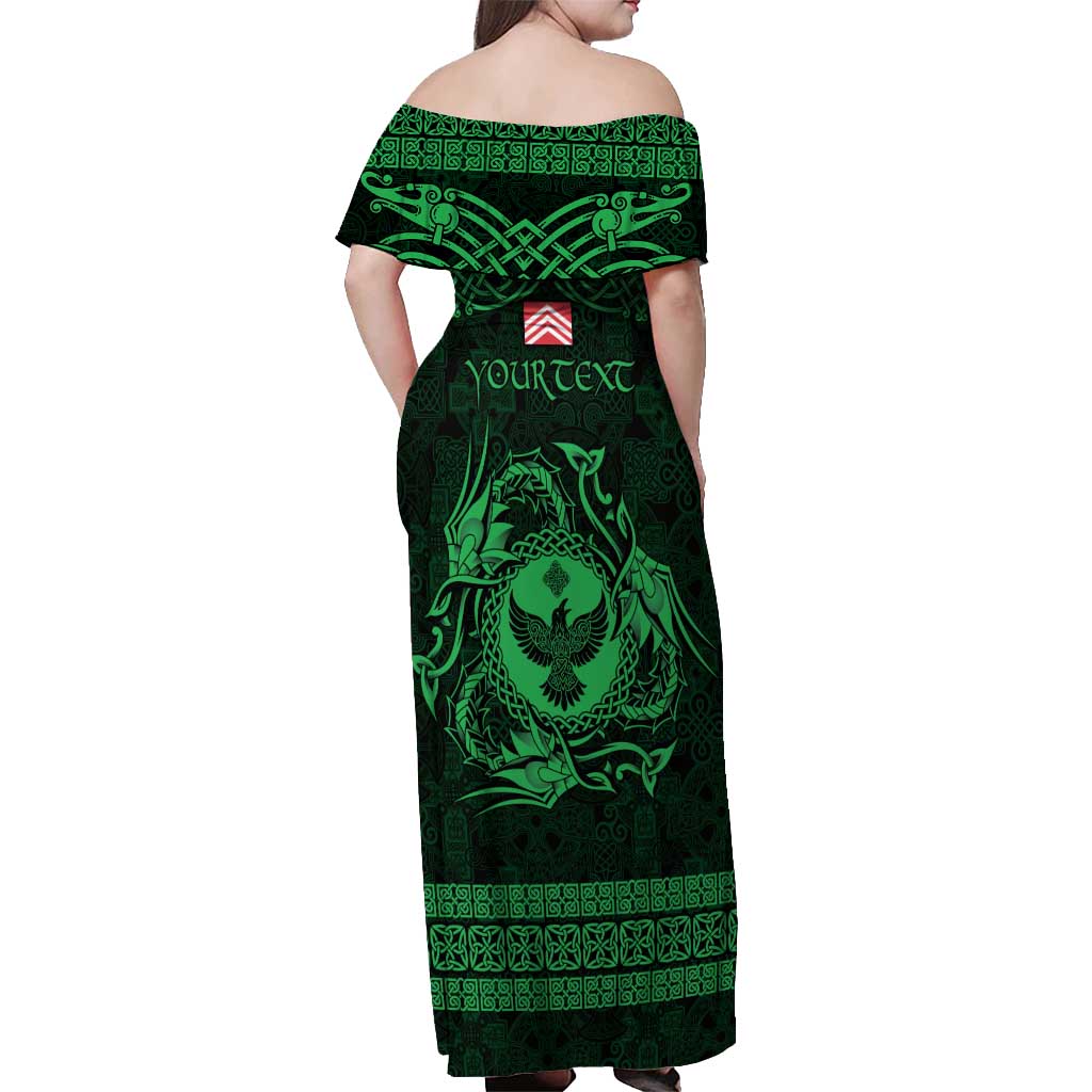 Personalized Glamorgan Morgannwg Off Shoulder Maxi Dress Green Raven Celtic-inspired - Wonder Print Shop
