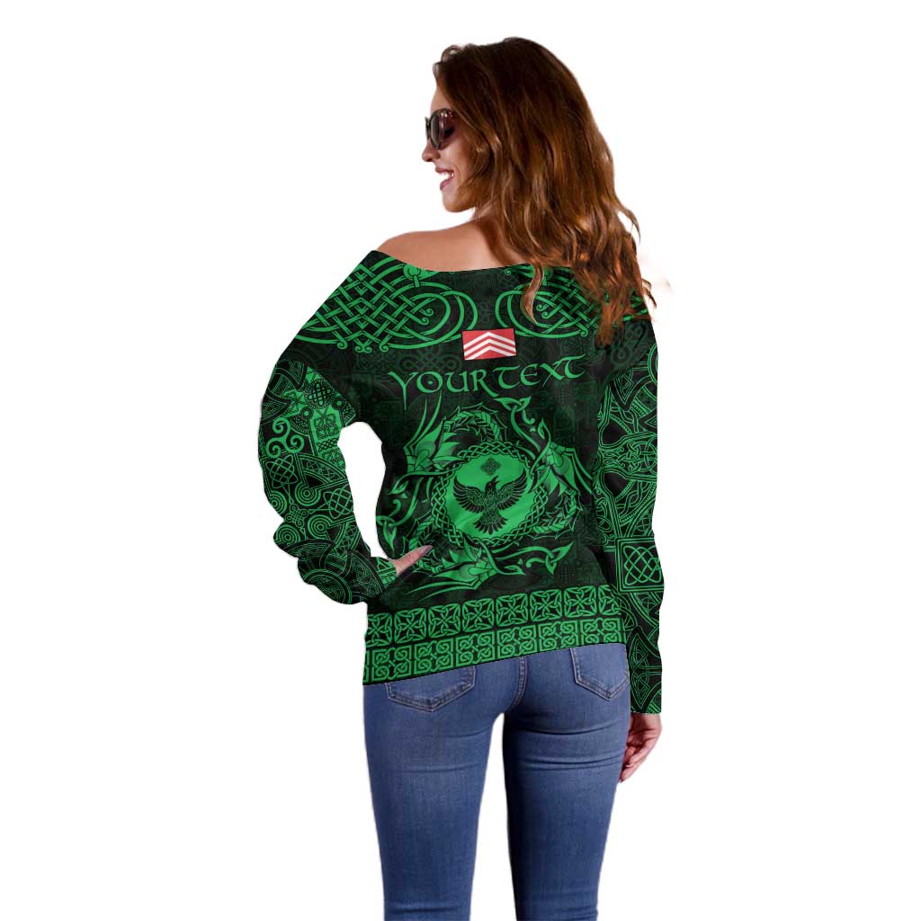 Personalized Glamorgan Morgannwg Off Shoulder Sweater Green Raven Celtic-inspired - Wonder Print Shop