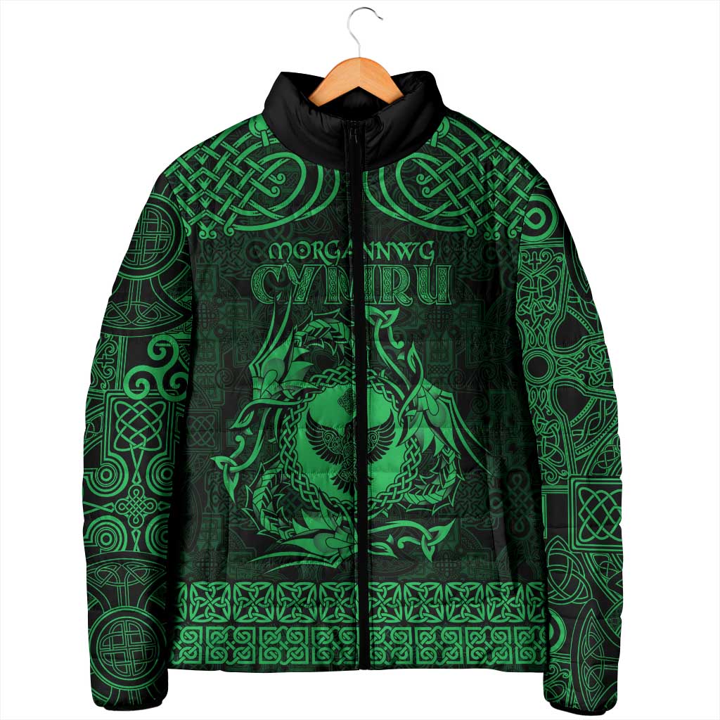 Personalized Glamorgan Morgannwg Padded Jacket Green Raven Celtic-inspired - Wonder Print Shop