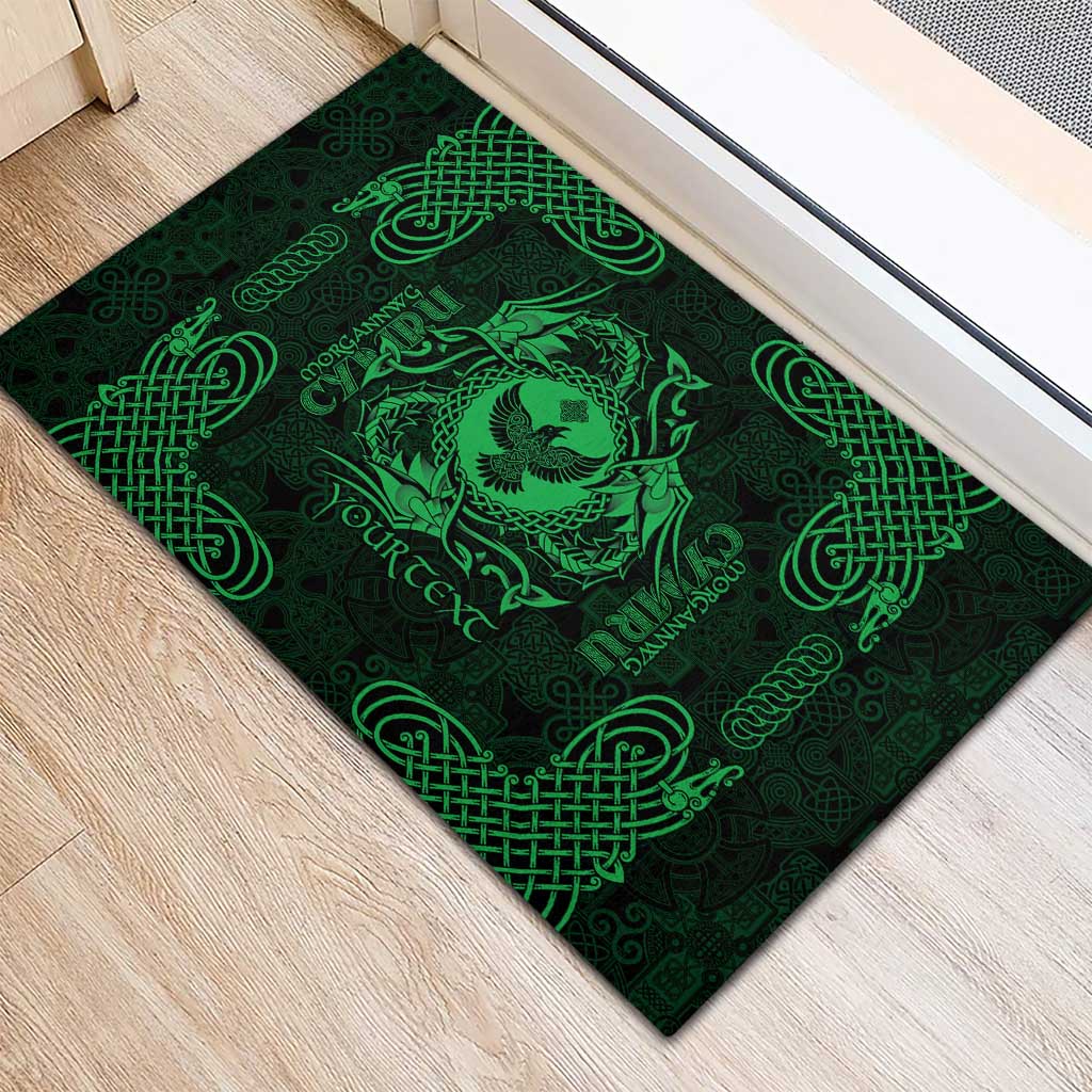 Personalized Glamorgan Morgannwg Rubber Doormat Green Raven Celtic-inspired - Wonder Print Shop
