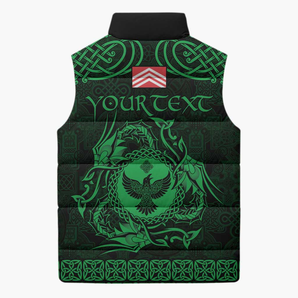 Personalized Glamorgan Morgannwg Sleeveless Puffer Jacket Green Raven Celtic-inspired - Wonder Print Shop