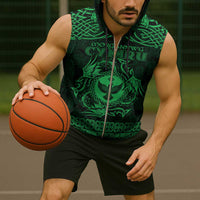 Personalized Glamorgan Morgannwg Sleeveless Zip Hoodie Green Raven Celtic-inspired - Wonder Print Shop