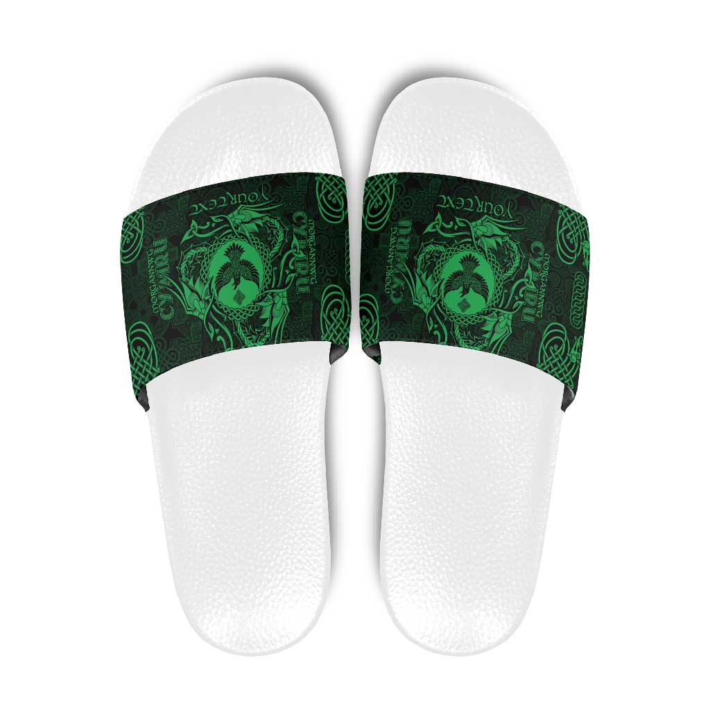 Personalized Glamorgan Morgannwg Slide Sandals Green Raven Celtic-inspired - Wonder Print Shop