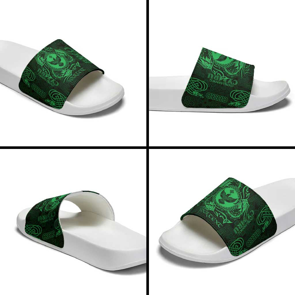 Personalized Glamorgan Morgannwg Slide Sandals Green Raven Celtic-inspired - Wonder Print Shop
