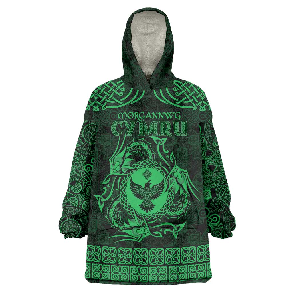 Personalized Glamorgan Morgannwg Wearable Blanket Hoodie Green Raven Celtic-inspired - Wonder Print Shop