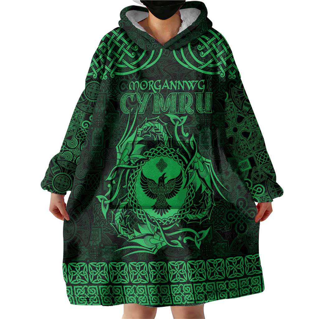 Personalized Glamorgan Morgannwg Wearable Blanket Hoodie Green Raven Celtic-inspired - Wonder Print Shop