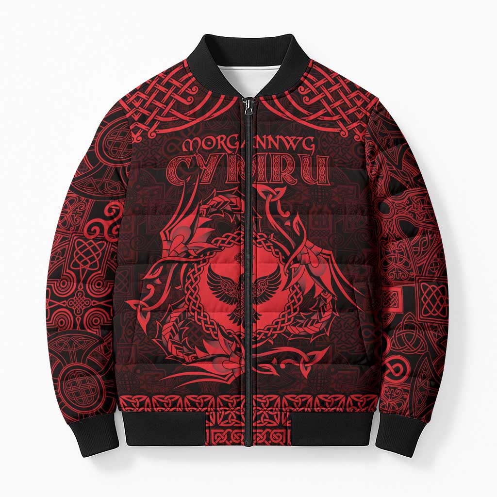 Personalized Glamorgan Morgannwg Bomber Puffer Jacket Red Raven Celtic-inspired - Wonder Print Shop