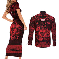 Personalized Glamorgan Morgannwg Couples Matching Short Sleeve Bodycon Dress and Long Sleeve Button Shirt Red Raven Celtic-inspired - Wonder Print Shop