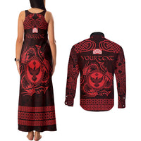 Personalized Glamorgan Morgannwg Couples Matching Tank Maxi Dress and Long Sleeve Button Shirt Red Raven Celtic-inspired - Wonder Print Shop