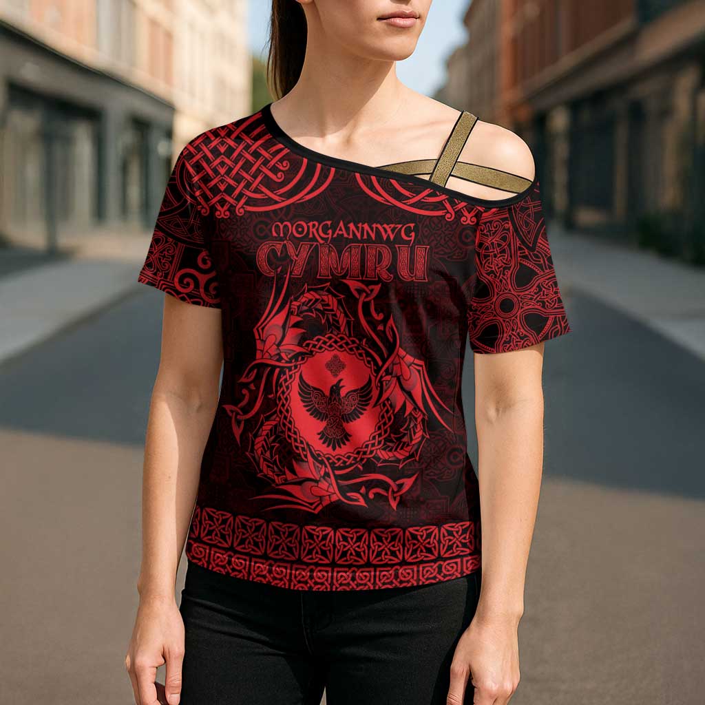 Personalized Glamorgan Morgannwg Cross Shoulder Shirt Red Raven Celtic-inspired - Wonder Print Shop