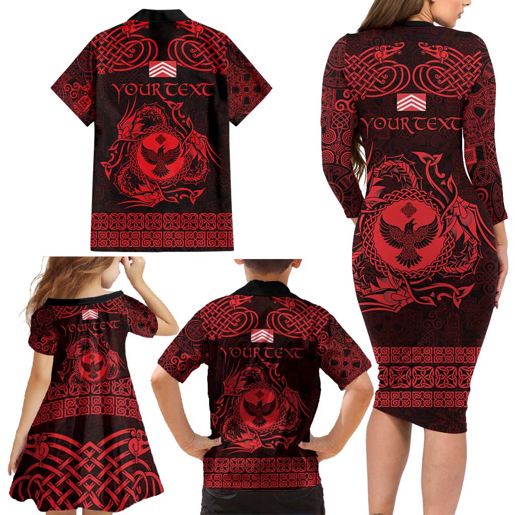 Personalized Glamorgan Morgannwg Family Matching Long Sleeve Bodycon Dress and Hawaiian Shirt Red Raven Celtic-inspired - Wonder Print Shop