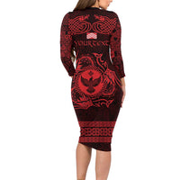 Personalized Glamorgan Morgannwg Family Matching Long Sleeve Bodycon Dress and Hawaiian Shirt Red Raven Celtic-inspired - Wonder Print Shop