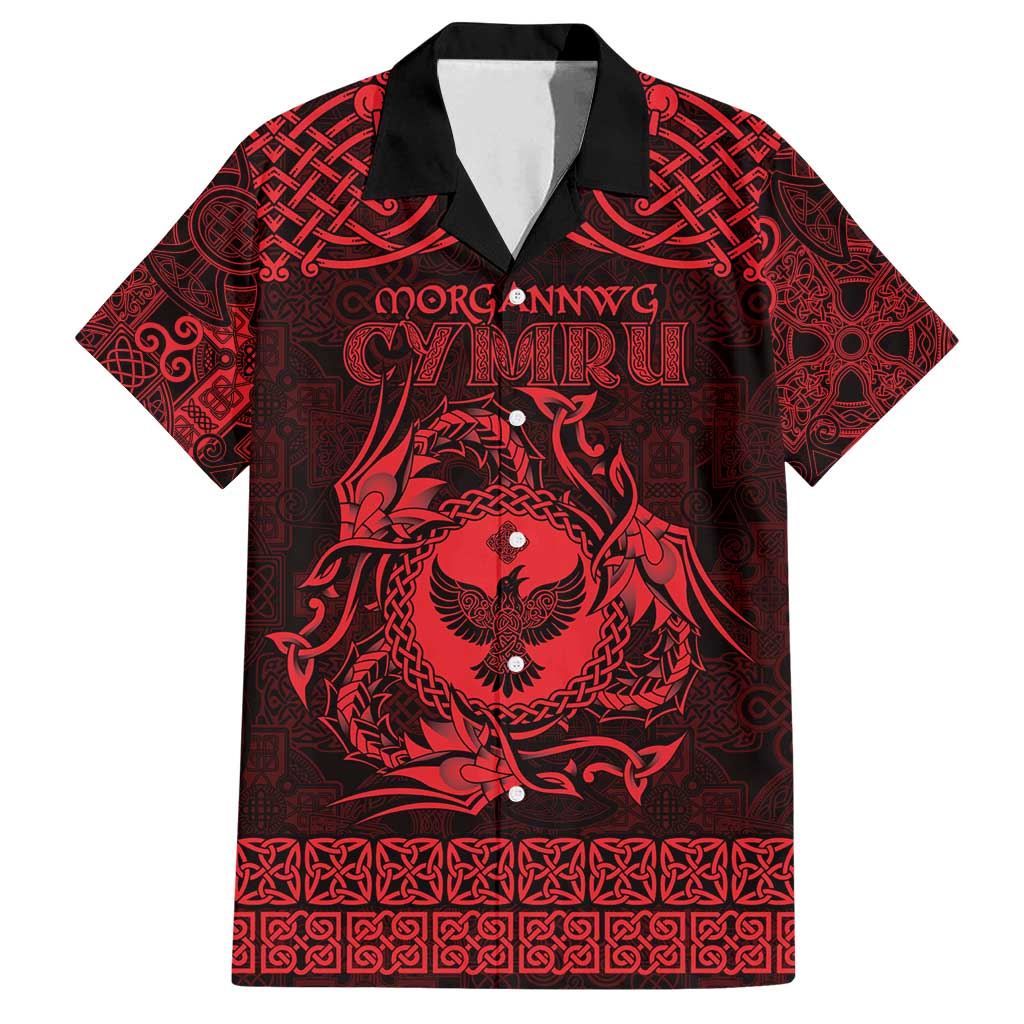 Personalized Glamorgan Morgannwg Family Matching Off Shoulder Maxi Dress and Hawaiian Shirt Red Raven Celtic-inspired - Wonder Print Shop