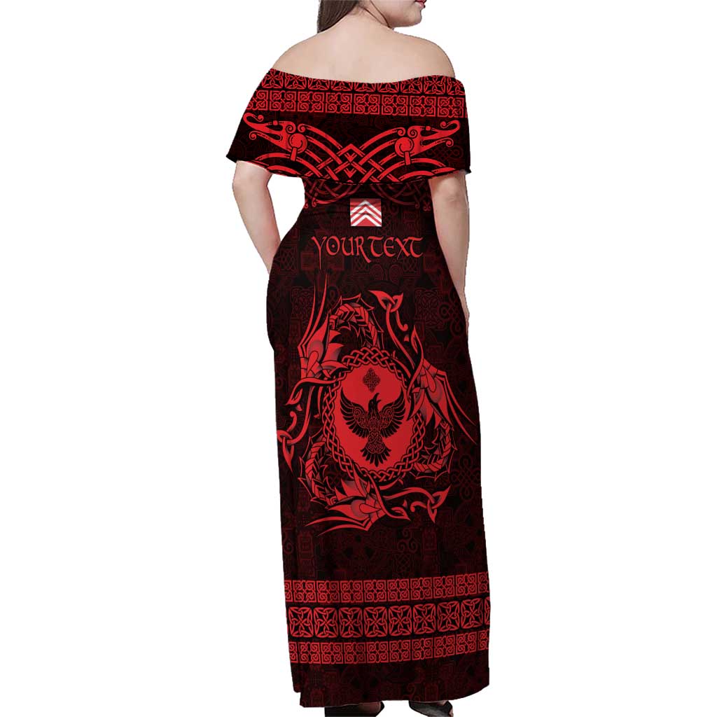 Personalized Glamorgan Morgannwg Family Matching Off Shoulder Maxi Dress and Hawaiian Shirt Red Raven Celtic-inspired - Wonder Print Shop