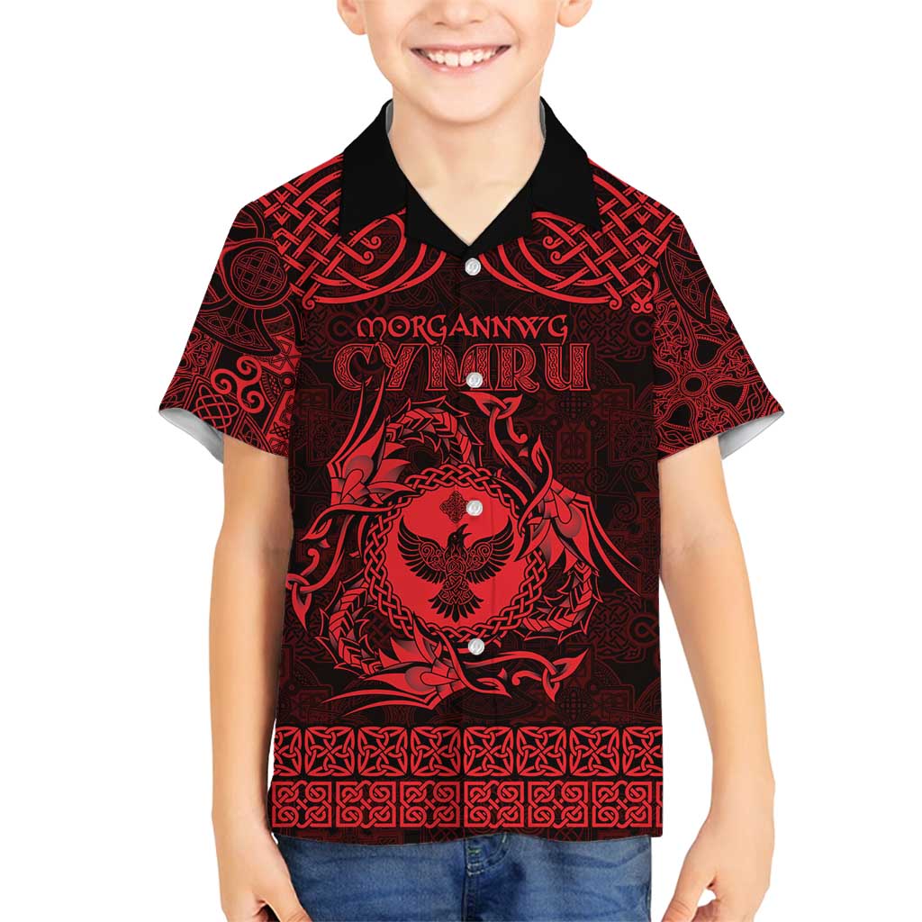 Personalized Glamorgan Morgannwg Family Matching Off Shoulder Maxi Dress and Hawaiian Shirt Red Raven Celtic-inspired - Wonder Print Shop