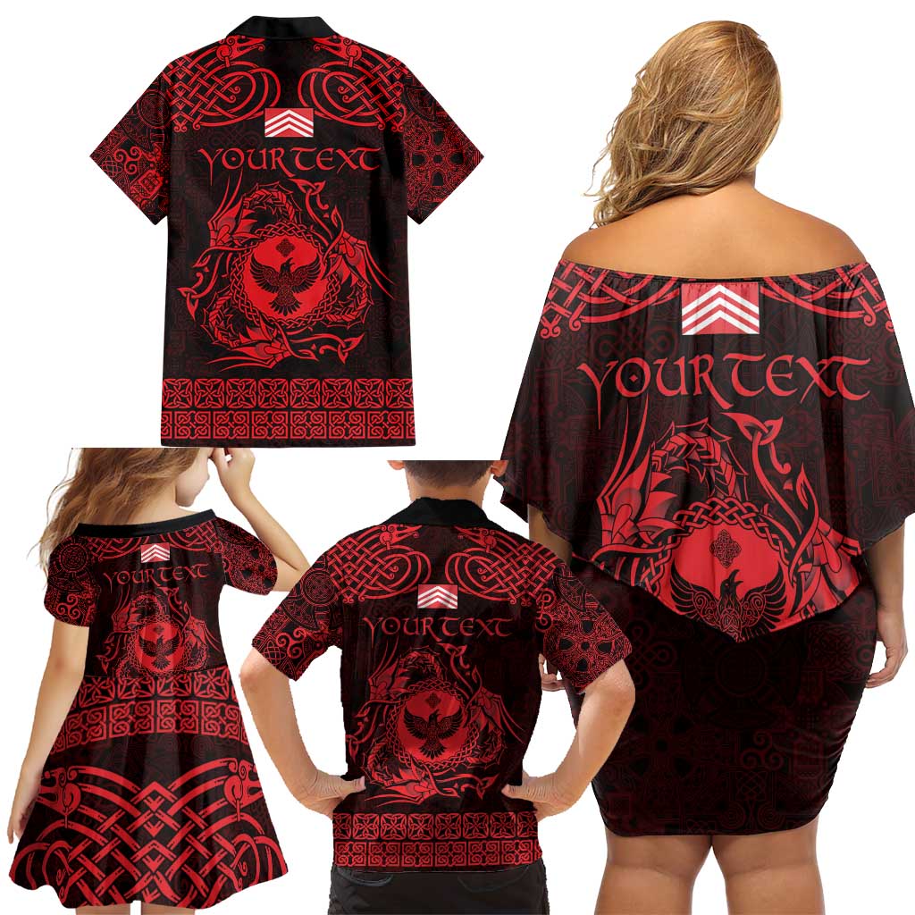 Personalized Glamorgan Morgannwg Family Matching Off Shoulder Short Dress and Hawaiian Shirt Red Raven Celtic-inspired - Wonder Print Shop