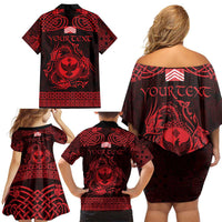 Personalized Glamorgan Morgannwg Family Matching Off Shoulder Short Dress and Hawaiian Shirt Red Raven Celtic-inspired - Wonder Print Shop