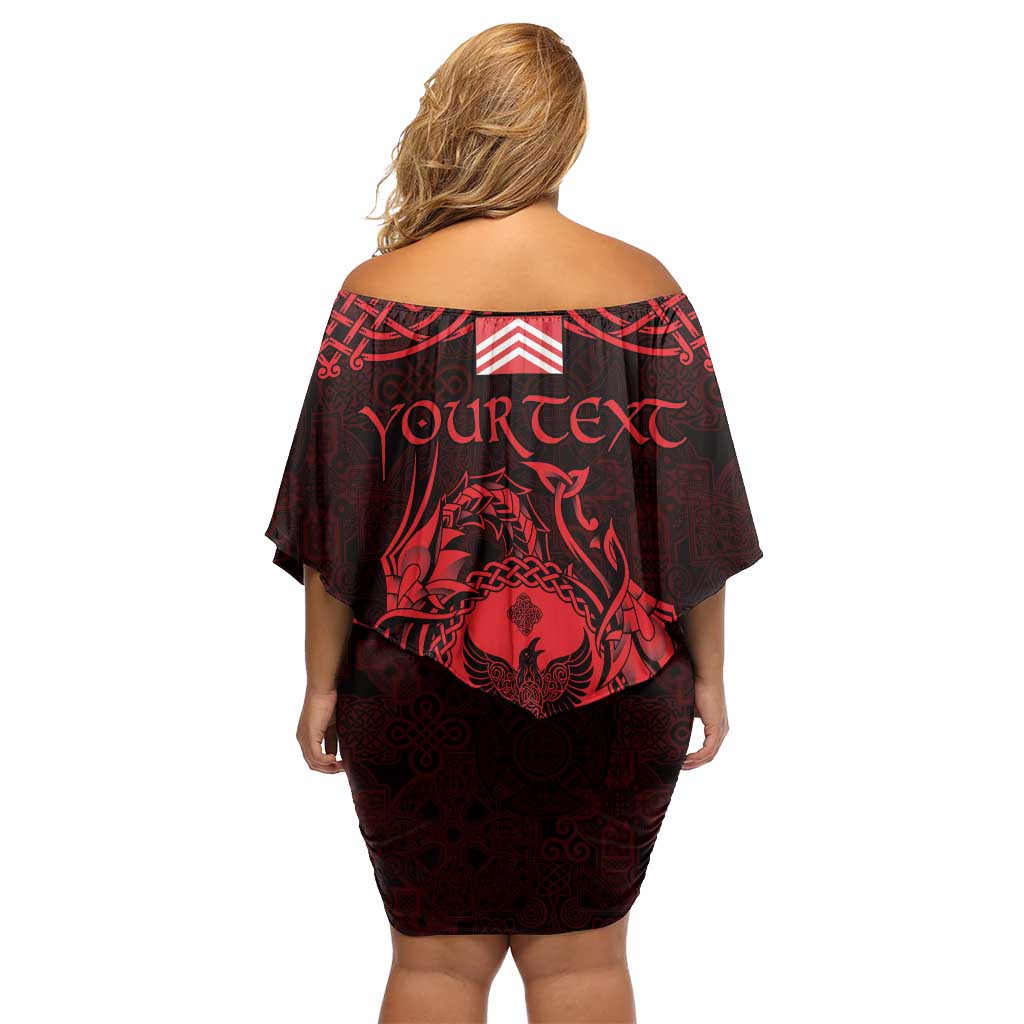 Personalized Glamorgan Morgannwg Family Matching Off Shoulder Short Dress and Hawaiian Shirt Red Raven Celtic-inspired - Wonder Print Shop