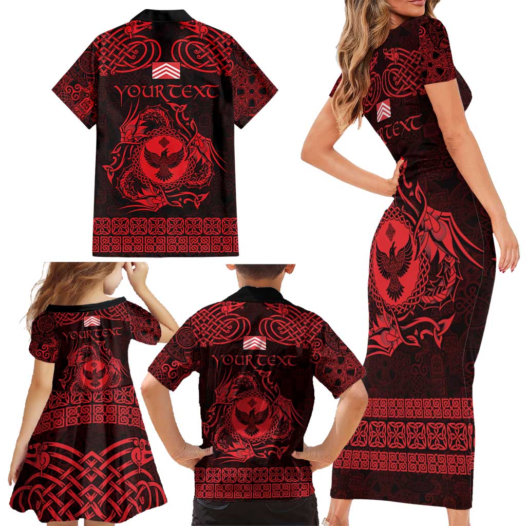 Personalized Glamorgan Morgannwg Family Matching Short Sleeve Bodycon Dress and Hawaiian Shirt Red Raven Celtic-inspired - Wonder Print Shop