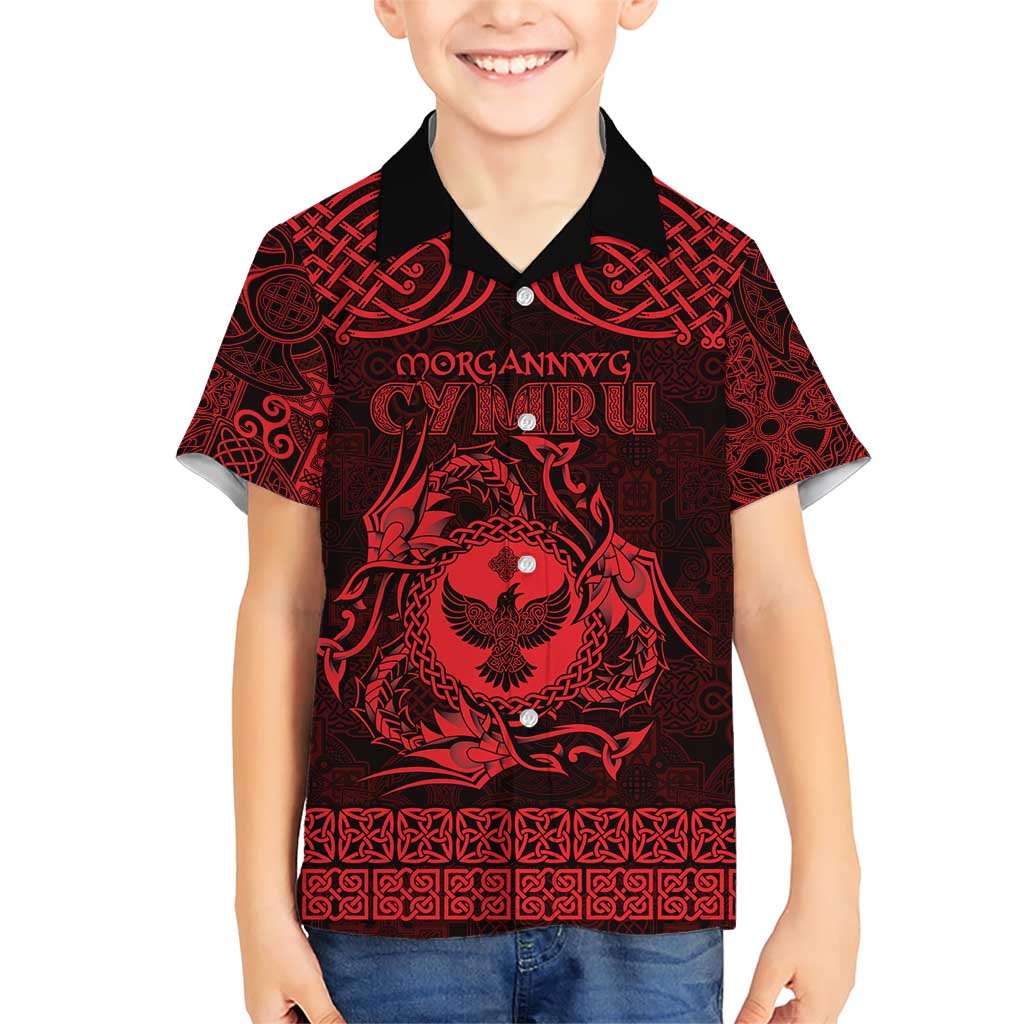 Personalized Glamorgan Morgannwg Family Matching Short Sleeve Bodycon Dress and Hawaiian Shirt Red Raven Celtic-inspired - Wonder Print Shop