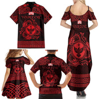 Personalized Glamorgan Morgannwg Family Matching Summer Maxi Dress and Hawaiian Shirt Red Raven Celtic-inspired - Wonder Print Shop