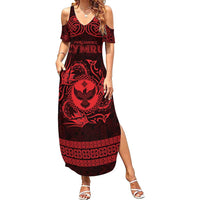 Personalized Glamorgan Morgannwg Family Matching Summer Maxi Dress and Hawaiian Shirt Red Raven Celtic-inspired - Wonder Print Shop