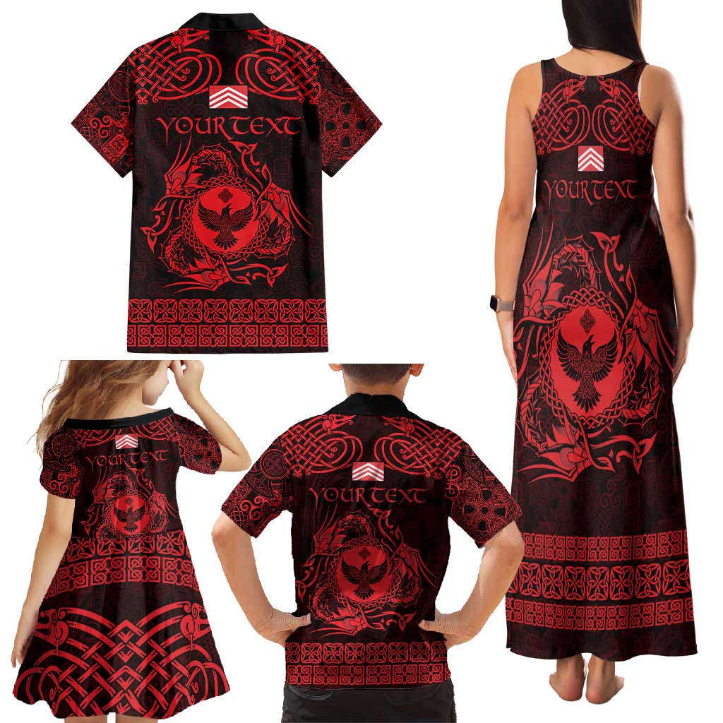 Personalized Glamorgan Morgannwg Family Matching Tank Maxi Dress and Hawaiian Shirt Red Raven Celtic-inspired - Wonder Print Shop
