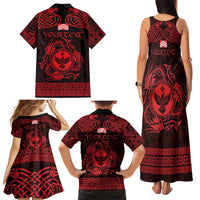 Personalized Glamorgan Morgannwg Family Matching Tank Maxi Dress and Hawaiian Shirt Red Raven Celtic-inspired - Wonder Print Shop