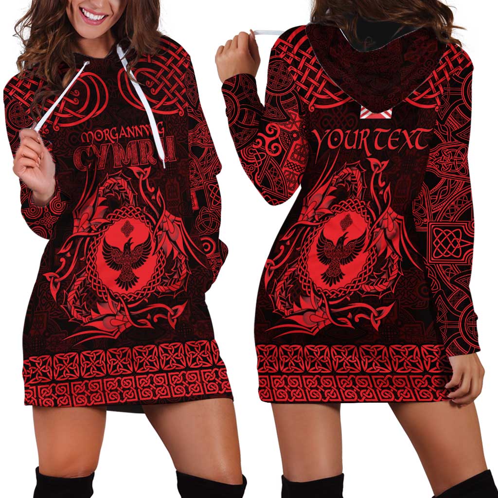 Personalized Glamorgan Morgannwg Hoodie Dress Red Raven Celtic-inspired - Wonder Print Shop