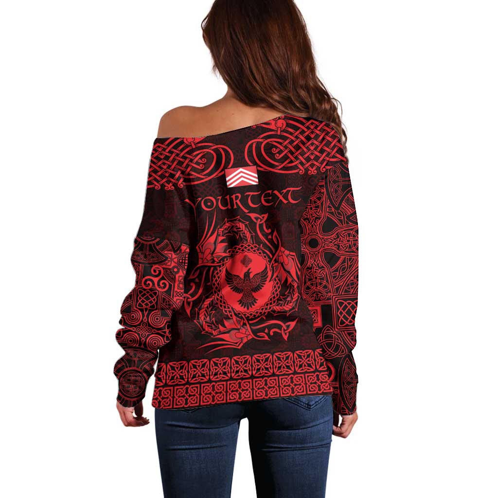 Personalized Glamorgan Morgannwg Off Shoulder Sweater Red Raven Celtic-inspired - Wonder Print Shop