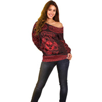 Personalized Glamorgan Morgannwg Off Shoulder Sweater Red Raven Celtic-inspired - Wonder Print Shop
