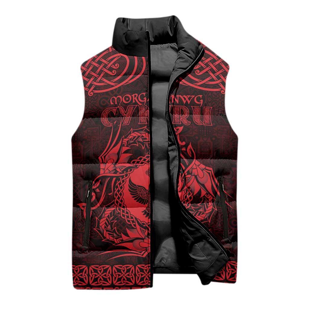 Personalized Glamorgan Morgannwg Sleeveless Puffer Jacket Red Raven Celtic-inspired - Wonder Print Shop