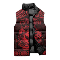 Personalized Glamorgan Morgannwg Sleeveless Puffer Jacket Red Raven Celtic-inspired - Wonder Print Shop