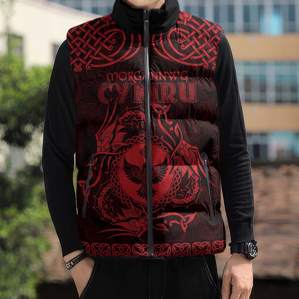 Personalized Glamorgan Morgannwg Sleeveless Puffer Jacket Red Raven Celtic-inspired - Wonder Print Shop