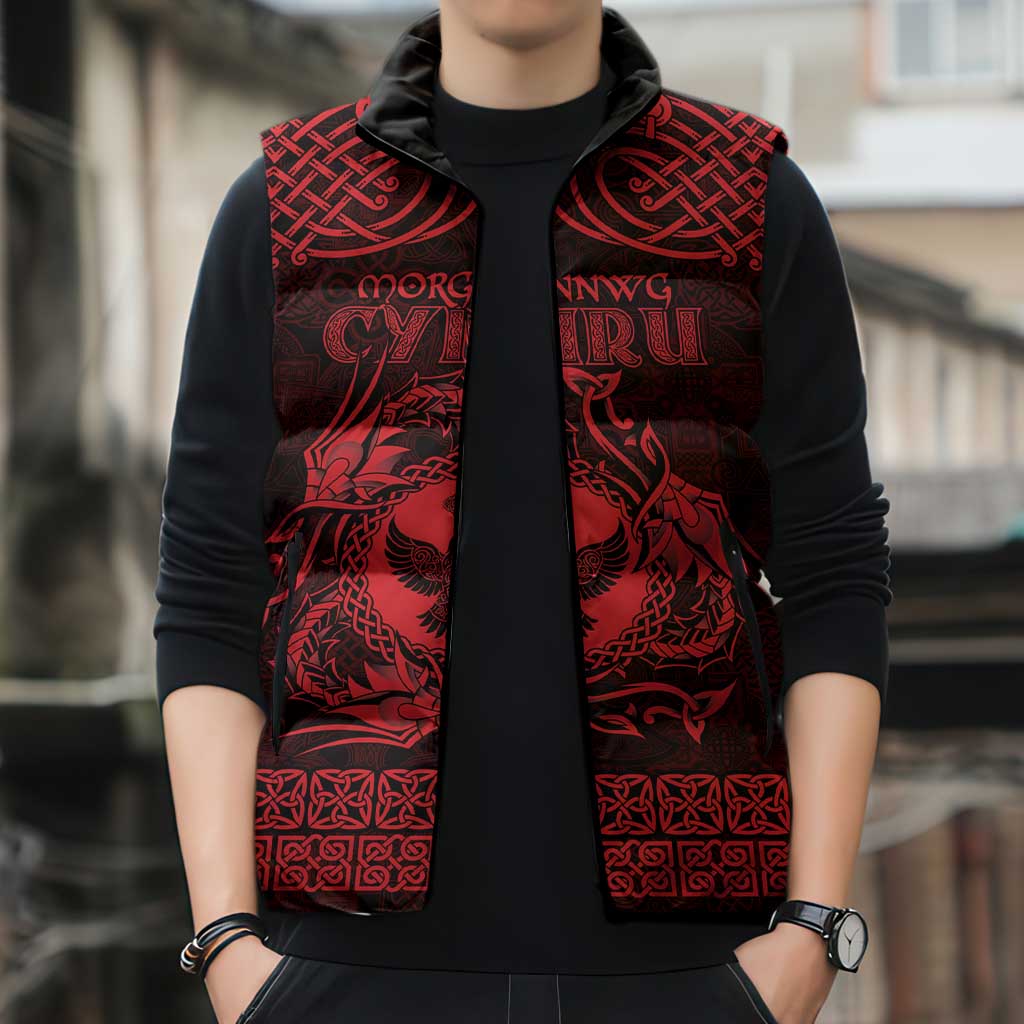 Personalized Glamorgan Morgannwg Sleeveless Puffer Jacket Red Raven Celtic-inspired - Wonder Print Shop