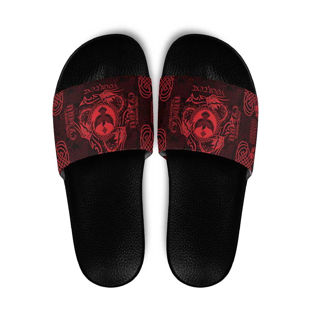 Personalized Glamorgan Morgannwg Slide Sandals Red Raven Celtic-inspired - Wonder Print Shop