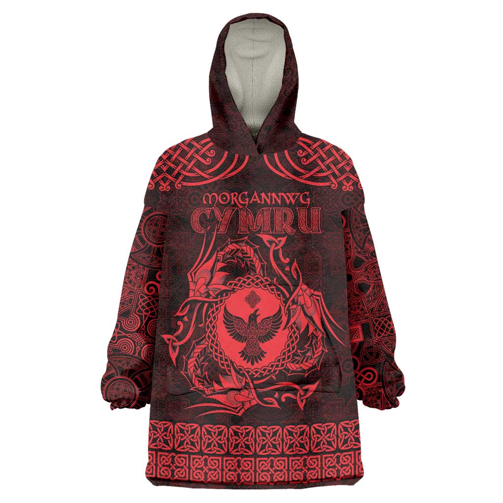 Personalized Glamorgan Morgannwg Wearable Blanket Hoodie Red Raven Celtic-inspired - Wonder Print Shop