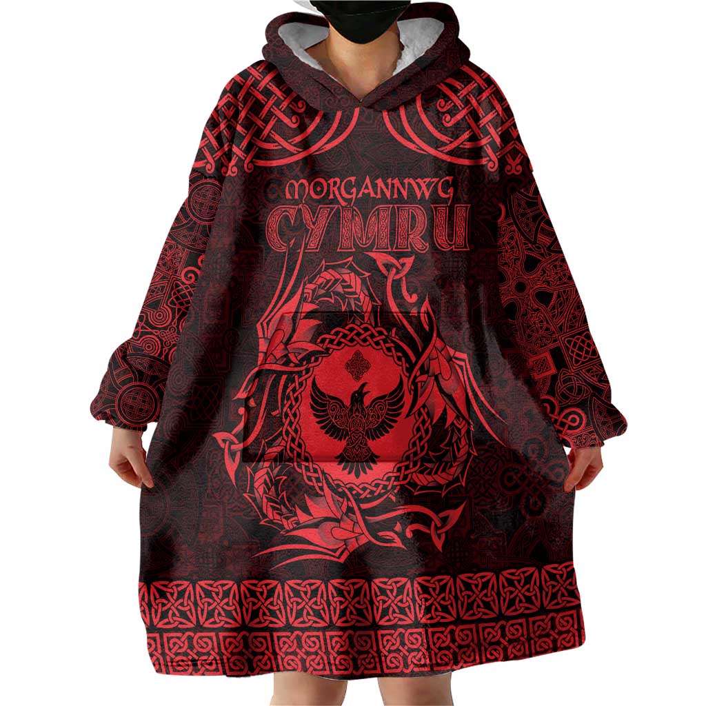 Personalized Glamorgan Morgannwg Wearable Blanket Hoodie Red Raven Celtic-inspired - Wonder Print Shop