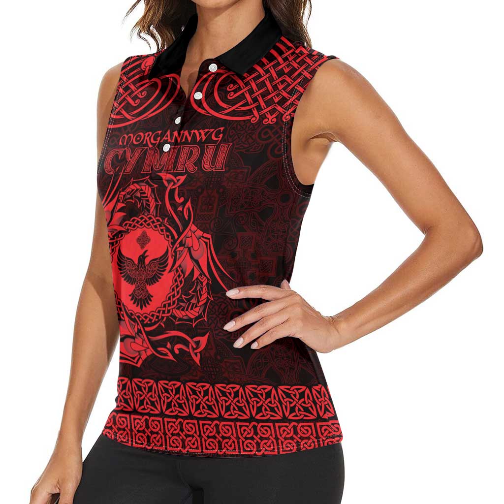 Personalized Glamorgan Morgannwg Women Sleeveless Polo Shirt Red Raven Celtic-inspired - Wonder Print Shop