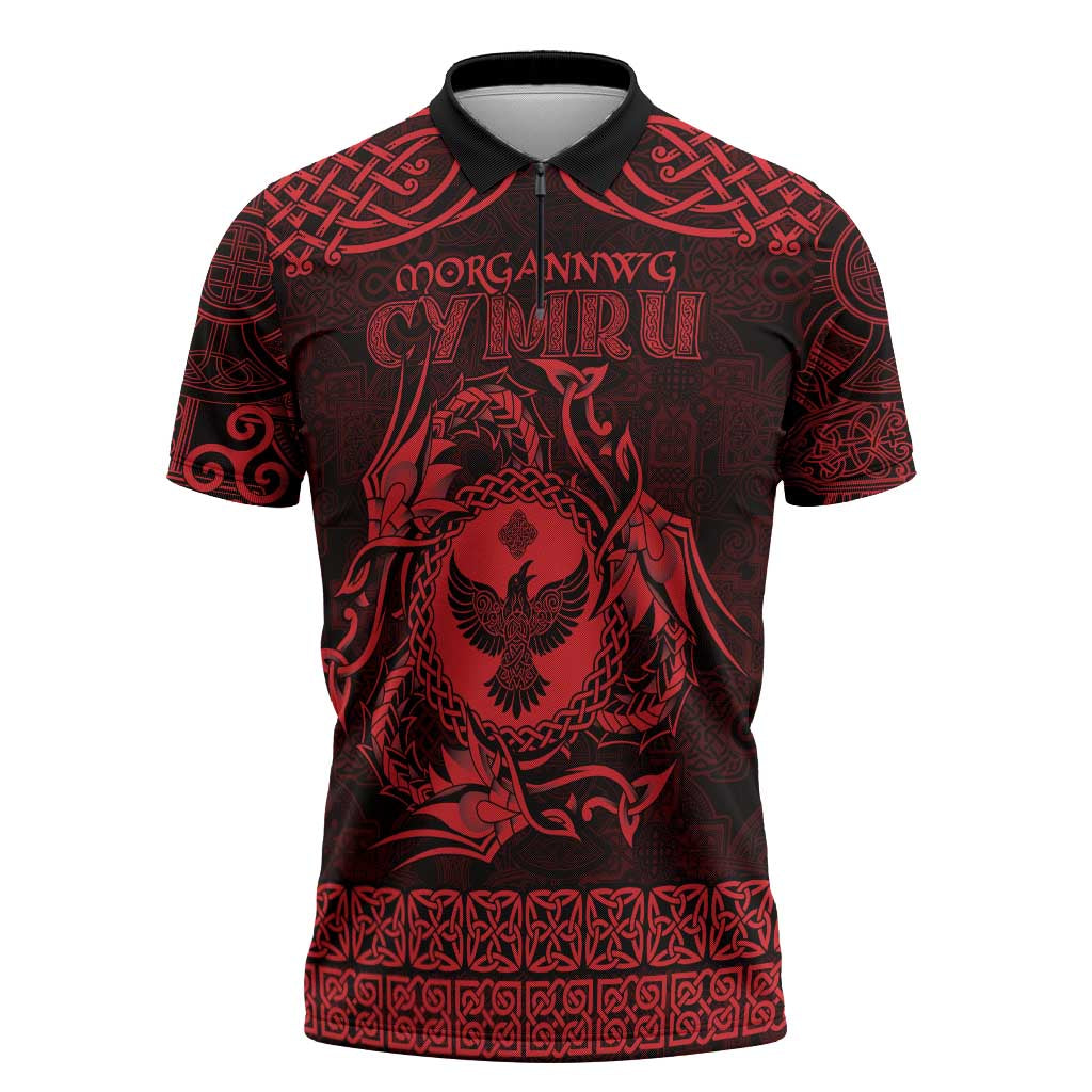 Personalized Glamorgan Morgannwg Zipper Polo Shirt Red Raven Celtic-inspired - Wonder Print Shop