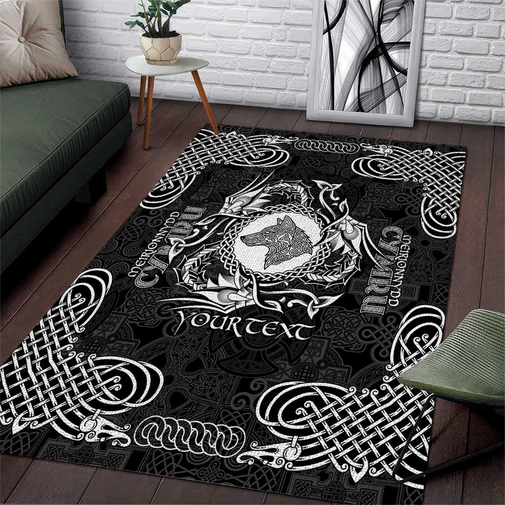 Personalized Merionethshire Meirionnydd Area Rug Black Wolf Celtic-inspired - Wonder Print Shop