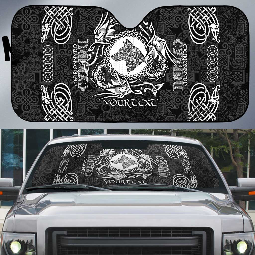 Personalized Merionethshire Meirionnydd Auto Sun Shade Black Wolf Celtic-inspired - Wonder Print Shop