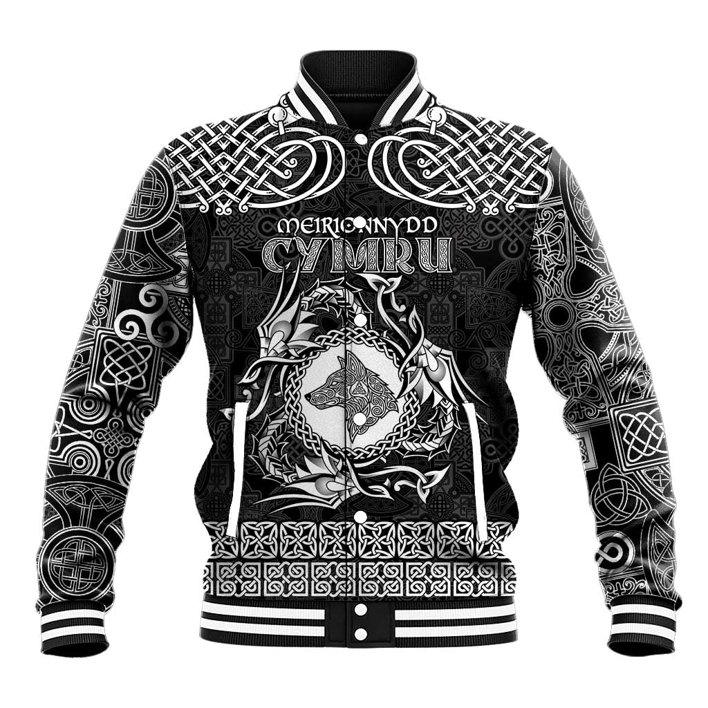 Personalized Merionethshire Meirionnydd Baseball Jacket Black Wolf Celtic-inspired - Wonder Print Shop