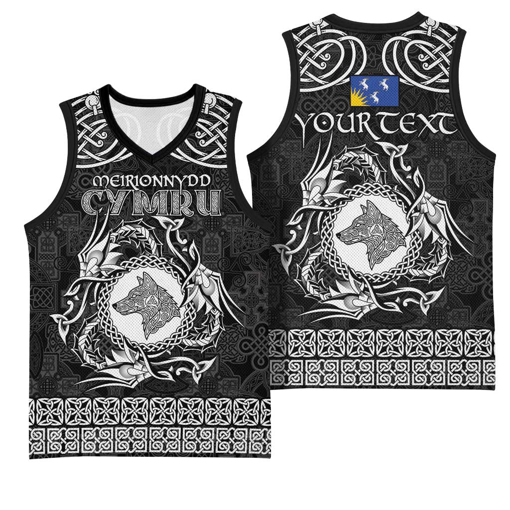 Personalized Merionethshire Meirionnydd Basketball Jersey Black Wolf Celtic-inspired - Wonder Print Shop