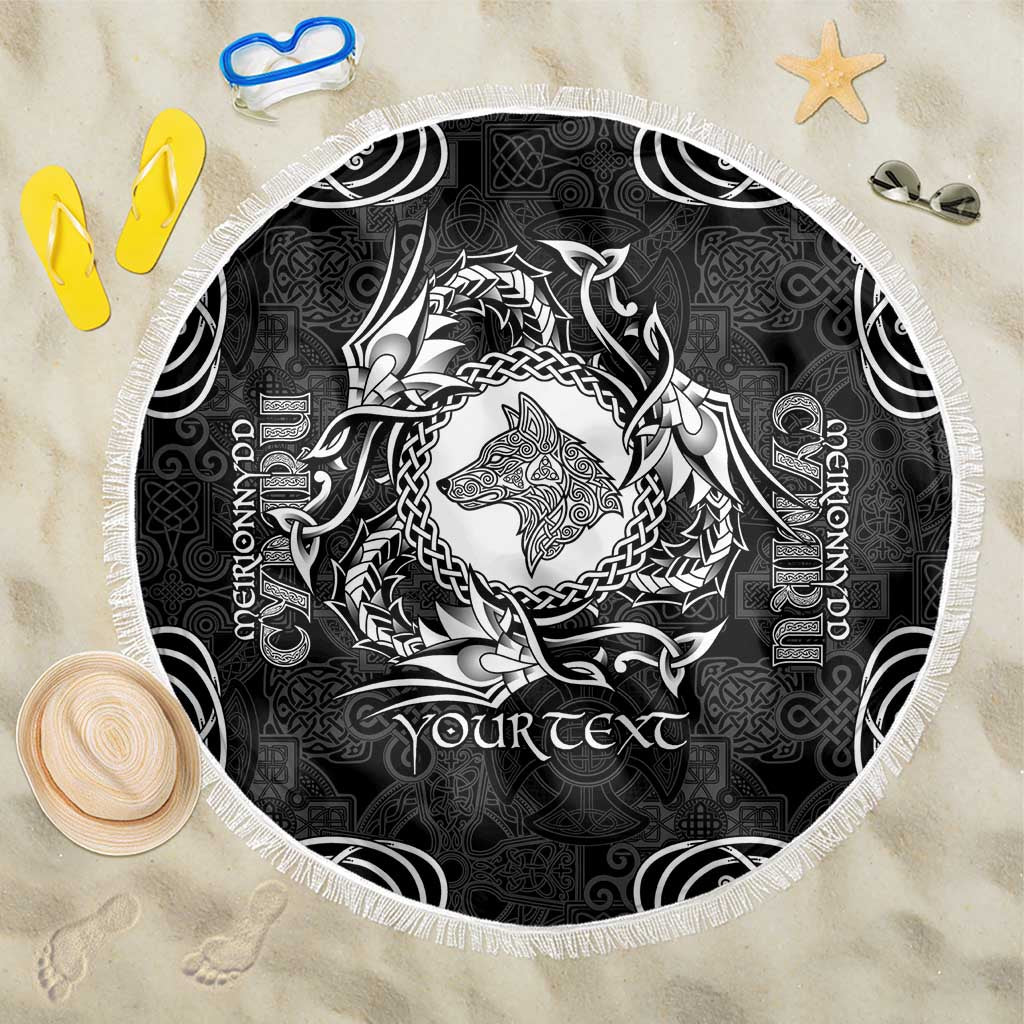 Personalized Merionethshire Meirionnydd Beach Blanket Black Wolf Celtic-inspired - Wonder Print Shop