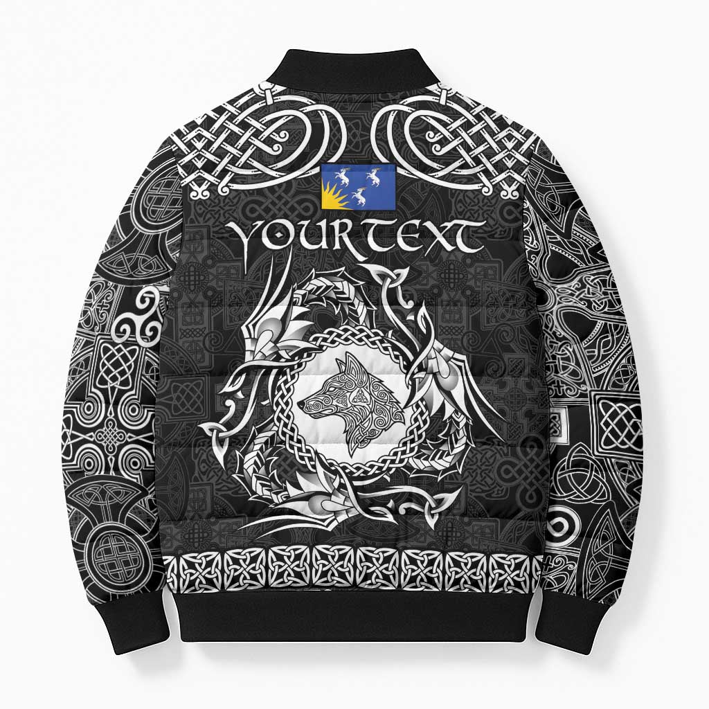 Personalized Merionethshire Meirionnydd Bomber Puffer Jacket Black Wolf Celtic-inspired - Wonder Print Shop